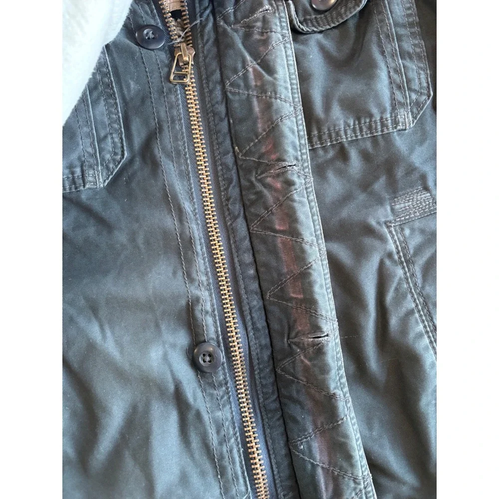 VTG Hollister Mens Medium Y2K Sherpa Lined Canvas Jacket Charcoal Grunge Trucker